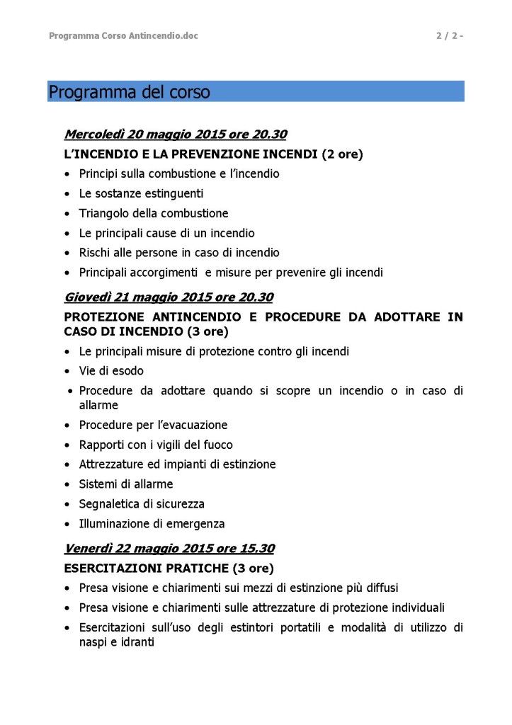 Programma Corso Antincendio